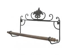 Grand Porte Serviette Mural de Salle de Bain en Fer et Bois Marron 19x36x73cm