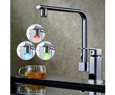 Auralum Guirlande lumineuse LED orientable à 360 ° Robinet de cuisine chromé mitigeur robinet avec bec de douche douchette 3 Changement de couleur, argent