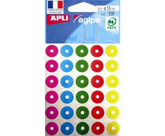 Oeillets adhésifs indéchirables - Coul. assorties - Ø15 - APLI AGIPA