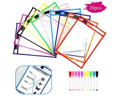10pcs Pochettes effaçables, 10 stylos à encre effaçable de fournitures de bureau effaçables à sec réutilisables poches, denseignement Protecteurs de feuilles en plastique (10 × 14 pouces)