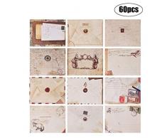 Yeelan 60pcs rétro enveloppe vintage carte papier cadeau de poche pour Noël/Action de grâces/Mariage/Fête danniversaire etc（Mini taille: 7.2 X 9.5cm / 2.8 X 3.8, style européen）
