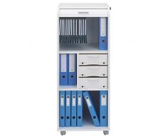 Tousmesmeubles Caisson Blanc sur roulettes à Rideau n°5 Taille M - CAROU - L 48 x l 48 x H 117 - Neuf