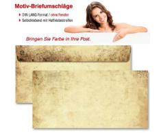 Paper-Media Lot de 50 enveloppes à motif papier ancien DIN long 110 x 220 mm Sans fenêtre, autocollantes avec bande protectrice amovible