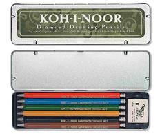 Koh-I-Noor VERSATIL 5217 - Port-mine avec 1 gomme à effacer dans un boîtier en métal, différentes couleurs - 6 pièces et mine de graphit 2mm 2B (12 pièces)