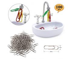 Keleily 100pcs Trombones Matel 1pc Évier de Cuisine Trombone Titulaire Magnétique Spécial Trombone Distributeur pour Lécole de Bureau, Argent, Blanc