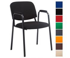 CLP Chaise de Visiteur Ken Pro en Tissu - Assise Dossier et Accoudoirs Rembourrés Chaise de Salle dAttente - Chaise de Conférence sur Piètement Stable en Métal - Poids Max.120 kg - Couleur: Noir