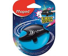 Maped - Taille-Crayon Galactic - 1 Trou - Taille-Crayon avec Réservoir + Éjecte-Mine - Coloris Bleu