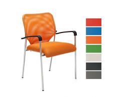 CLP Chaise Visiteur Cuba Revêtement Tissu et Dossier à Maille I Chaise Salle dAttente I Chaise Salle de Conférence Piètement Métal Chromé I Chaise Visiteurs de Cuisine Accoudoirs: Orange