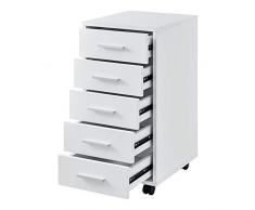 [en.casa] Caisson à roulettes Mobile avec 5 Tiroirs en MDF 63 x 33 x 38 cm Blanc
