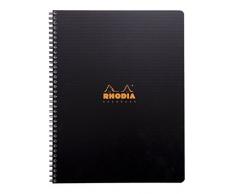 Rhodia 119900C - cahier à reliure intégrale (spirale) Rhodiactive noir, A4+ (21x31,8 cm), 160p détachables, perf. 9 trous, petits carreaux 5x5, papier Clairefontaine 90 g/m², couverture polypro