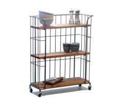 Étagère de Rangement sur Roulettes en Bois et Métal Noir Style Industriel
