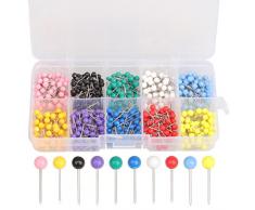 Wowot 500 pièces carte punaises punaises, 10 couleurs Plastique ronds points de têtes et aiguilles en acier punaises