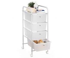 IDIMEX Caisson sur roulettes GINA Chariot avec 4 tiroirs en Plastique Blanc Transparent et 1 étagère, Meuble de Rangement pour Salle de Bain en métal laqué Blanc