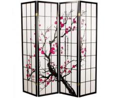 Fine Asianliving Paravent Japonais L180xH180cm Séparateur 4 Panneaux Cloison de Séparation Amovible Diviseur Oriental Asiatique Cloison de Séparation 112-520