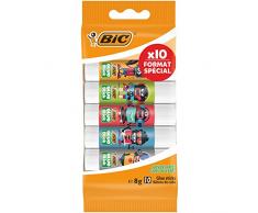 BIC ECOlutions Bâtons de Colle Blanche 8g - Décors Assortis, Blister Format Spécial de 10