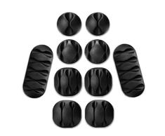 Natuce Clips Câbles Durables, Lot de 10 Organiseur et Gestion de Câbles de Recharge adhésives câble pour TV Ordinateur PC Portable Maison Bureau fournitures scolaires (Noir)