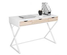 WOLTU® TS40ws Bureau dordinateur Table de Bureau Table de Travail PC Table dordinateur Portable avec 3 tiroirs, Structure en Acier, 110x50x75cm (LxPxH),Blanc