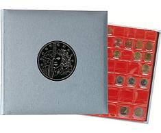 Exacompta - 96000E - Classeur Numismatique + 5 Feuilles Plastique Transparentes de 43 Cases + 5 Intercalaires en Carte Rouge - 24,5 x 25 cm - Métallisé