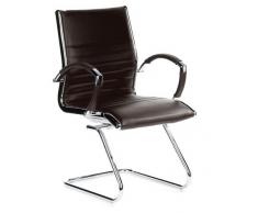 hjh OFFICE 660525 chaise visiteur de grande qualité, fauteuil à piétement luge PARMA V marron en cuir véritable avec accoudoirs en aluminium chromé, dossier et assise matelassés, siège au design moderne et élégant