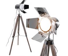 Lampadaire Type Projecteur de Cinéma avec Trépied en Bois | Réglable en Hauteur max. 148 cm, Retro, Vintage, E14, A++ | Lecture Lampe à Pied du Design Moderne, Lampe de Salon, Lampadaire sur Pied | pour Chambre à Coucher, Salon, Bureau