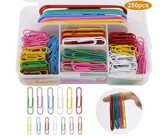 AIEX 250 pièces Trombones Trombones colorés Petits grands trombones 28mm, 50mm, 100mm pour papiers, écoles, fournitures de bureau