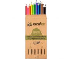 Pandoo Lot de 12 crayons de couleur en papier recyclé – Crayons de couleur respectueux de lenvironnement | 12 crayons de papier recyclé