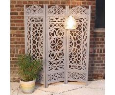 Casa Moro Paravent Oriental Arabesque Cadre en Bois Mango Massif Sculpture en MDF Firoza 152 x 182 cm