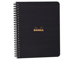 Clairefontaine 119910C - Un cahier à spirale Rhodia Notebook 160 pages détachables perforés 6 trous 16x21 cm 90g petits carreaux avec cadre + une règle et 6 marques pages numérotés