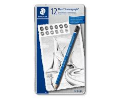 Staedtler Mars Lumograph, Crayons à papier de très haute qualité pour écriture et dessin artistique, Boîte en métal avec 12 crayons assortis 8B-2H, 100 G12 S