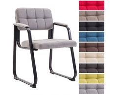CLP Chaise Visiteur Canada B I Assise et Dossier Rembourré Revêtement Tissu I Chaise de Cuisine avec Accoudoirs I Pieds en Métal I Couleur: Gris Clair, métal Mat Noir