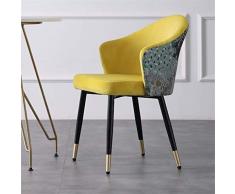 QQXX Fauteuil Visiteur à Dossier Moyen, Fauteuil avec Motif de Broderie, Fauteuil en Velours Moderne avec Pieds en métal Noir, Fauteuil de Loisir pour Salon/Chambre à Coucher - Jaune