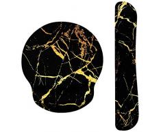 Gold Streak Black Marble Ergonomic Design Mouse Pad with Wrist Rest Hand Support and Keyboard Support. Round Large Mousing Area. Mouse Pad and Keyboard Pad for Laptop, PC Computer & Mac.