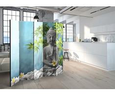 murando Paravent Spa Zen Buddha 225x172 cm - Réversible Deux Côtés Impression sur Toile intissée 100% Opaque Foto Paravent décoratif en Bois avec Interieur Impression b-B-0185-z-c