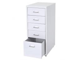 Caisson à roulettes Boston T851, Placard à tiroirs en Acier, 69x28x44cm 5 tiroirs ~ Blanc