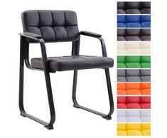 CLP Chaise Visiteur Canada B I Assise et Dossier Rembourré Revêtement Similicuir I Chaise de Cuisine avec Accoudoirs I Pieds en Métal I Couleur au Choix : Noir, Piétement: métal Mat Noir