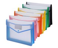 Ipow 6PCS Pochette Plastique A4 à Bouton Pression Polypropylène Porte-document Extensible Fichier Document Chemise Mettre au plus 800 Feuilles, Classer Papiers Fente pour Carte - 6 Couleurs