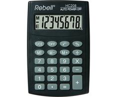 REBELL Calculatrice hc208 de re plus simple, affichage 8 chiffres écran LCD et triple fonction mémoire, Noir