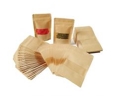 100pcs 9 * 14cm Pochette Sac Sachets Zip en Papier Kraft à Fenêtre Mini Paquet Biodégradable Enveloppe pour Semences Bonbons Graines Cadeau Bijoux