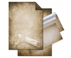 Paper-Media Lot de 12 feuilles de papier à lettre au format A4 avec 10 enveloppes style ancien Marron/beige marbré 100 g