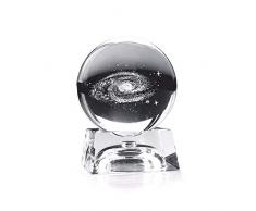 Tong Yue Presse-papier Boule de cristal galaxie 3D Fengshui avec base LED en verre pour décoration de maison - 70 mm, Cristal, claire, 80mm