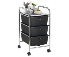 IDIMEX Caisson sur roulettes GINA Chariot avec 3 tiroirs en Plastique Noir et 1 étagère, Meuble de Rangement pour Salle de Bain en métal chromé
