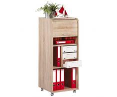 Tousmesmeubles Caisson chêne Naturel sur roulettes à Rideau n°9 Taille M - CAROU - L 48 x l 48 x H 117 - Neuf
