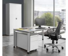 Complet Bureau Arcos – Bureau, armoire à portes coulissantes, armoire à roulettes avec 3 tiroirs weißalu/Blanc pur – Bureau Bureau Création Offre complète complet Bureau complet Bureau Kit complet