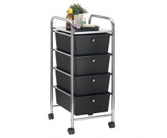 IDIMEX Caisson sur roulettes GINA Chariot avec 4 tiroirs en Plastique Noir et 1 étagère, Meuble de Rangement pour Salle de Bain en métal chromé