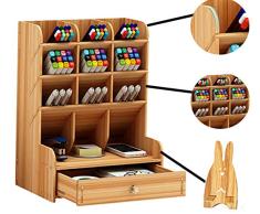 Catekro Boîte de rangement de bureau grande capacité, fournitures de bureau multifonction papeterie boîte de rangement porte-stylo en bois massif support de rangement pour débris Étagère