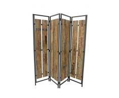 Nomadde Industriel - Paravent 4 Panneaux Wolof Finition vieillie colorée et blanchie - Finition : Recyclé coloré Blanchi Bois Massif dHévéa & Fer