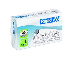 Rapid Agrafes en fil souple Standard N°26, Longueur 6 mm, 1000 Agrafes, Agrafe jusqu'à 20 feuilles, Fil galvanisé, 24861300