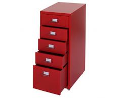 Caisson à roulettes Boston T851, Placard à tiroirs en Acier, 69x28x44cm 5 tiroirs ~ Rouge