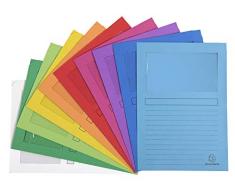 Exacompta 50000E - Paquet 50 chemises à fenêtre Forever 22x31cm pour classement A4 coloris assortis blanc, bleu clair, bleu vif, fuschia, jaune, lilas, orange, rouge vert pré, vert vif