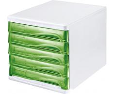 HELIT Bloc de Classement 5 tiroirs L265 x P340 x H250 mm Gris lumière / Vert Translucide